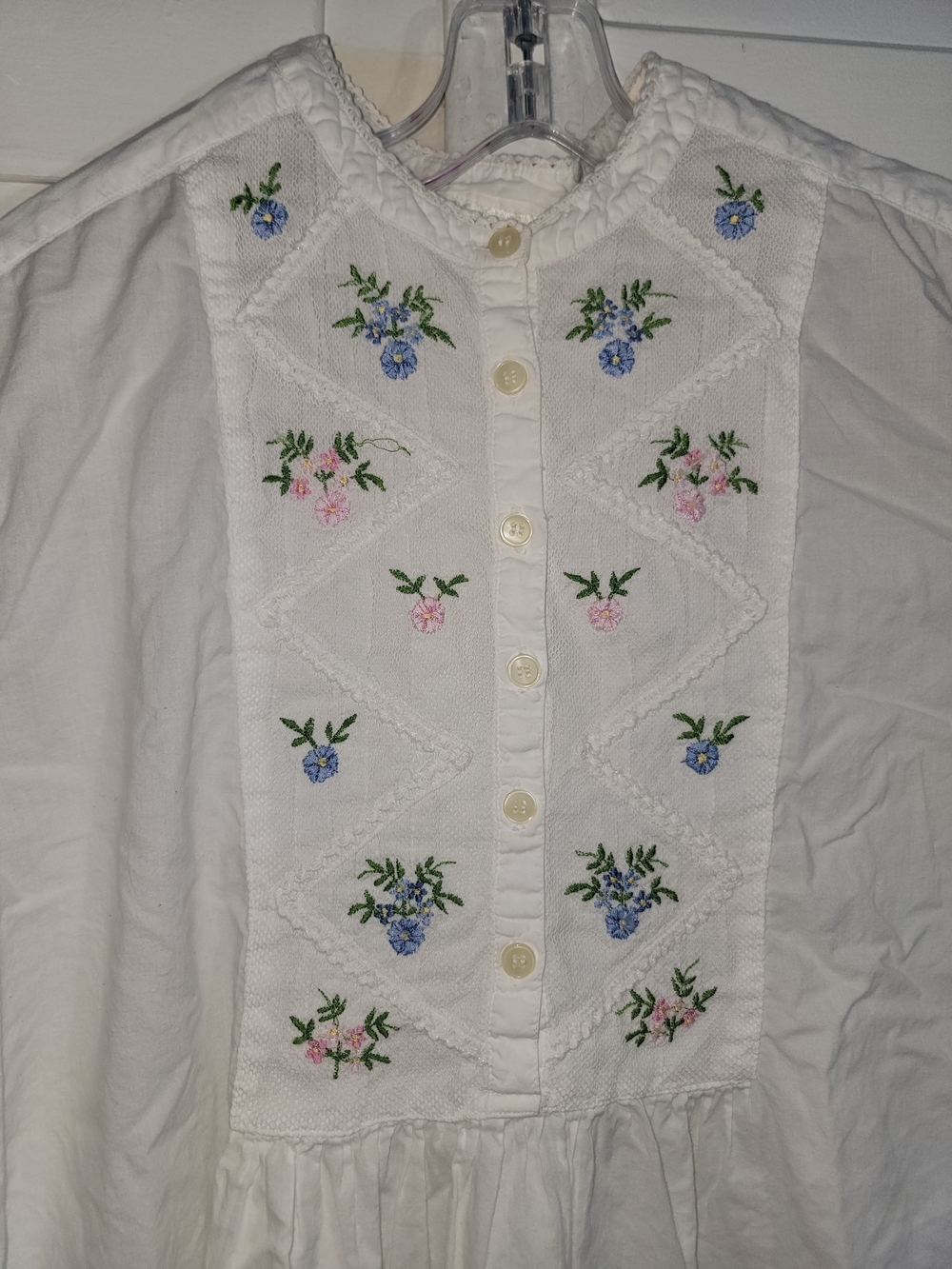 Gilli White Cotton Dress with Blue & Green Floral Embroidery